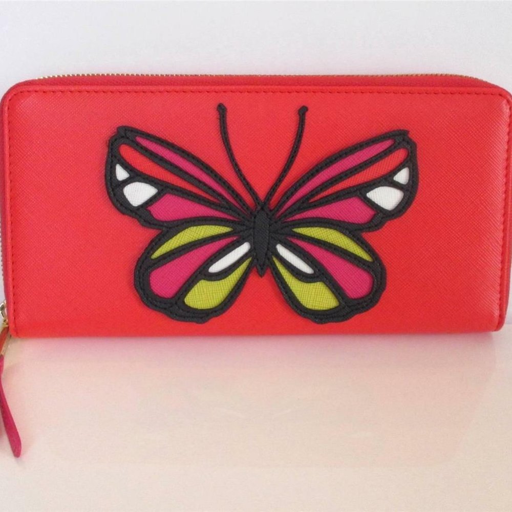 Saffiano Leather Zip Around Butterfly Wallet